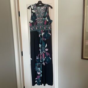 Maggy London Floral Maxi Dress - Black and Teal